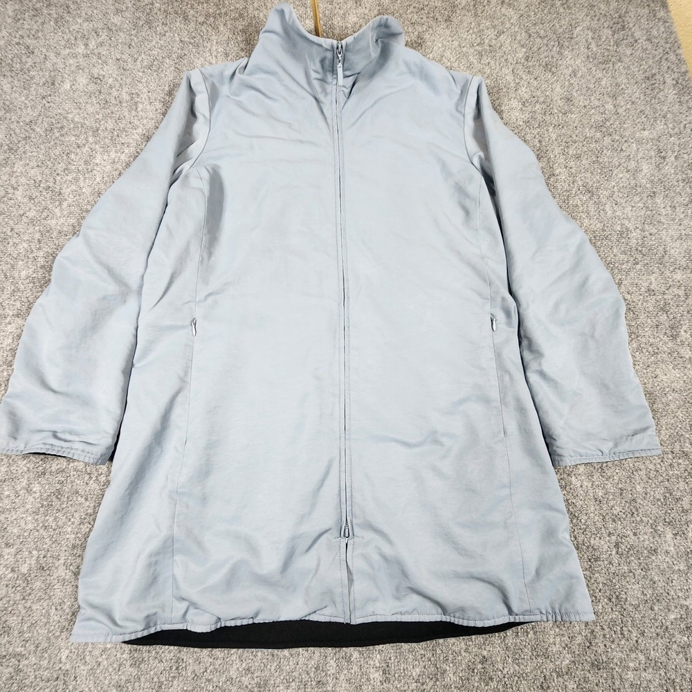 Eileen Fisher Womens Blue Grey Wool Lined Full Zip Longline Jacket Coat Size M